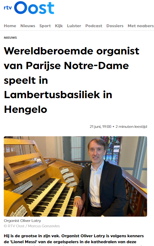 RTV Oost aankondiging concert Olivier Latry
